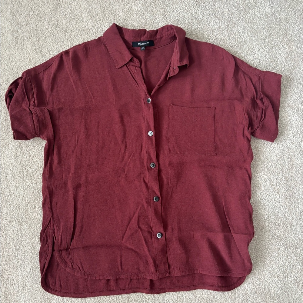 Madewell Deep Wine Collared Short Sleeve Shirt